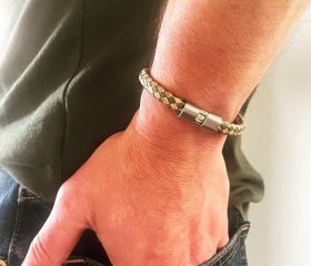 Leather Bracelet Tan and Green